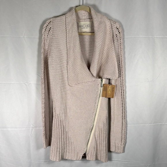 RACHEL Rachel Roy NWT Open Knit Sweater M Asymmetric Zip Shawl Collar Cotton - Picture 1 of 16